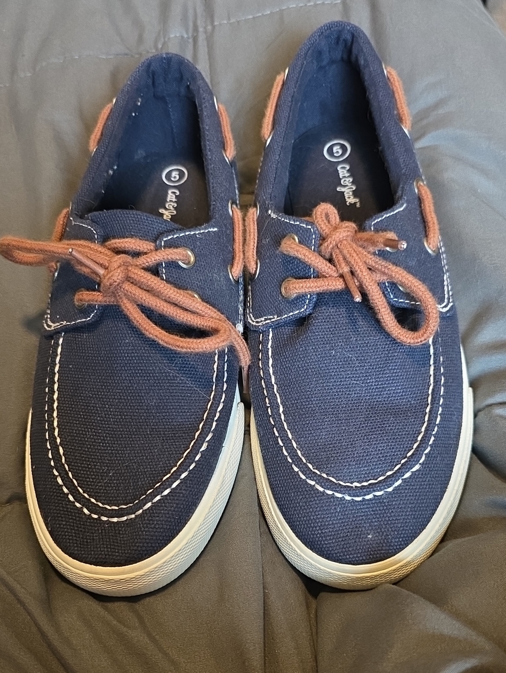 Kids CatJack Navy Canvas Boat Shoes with Brown Laces